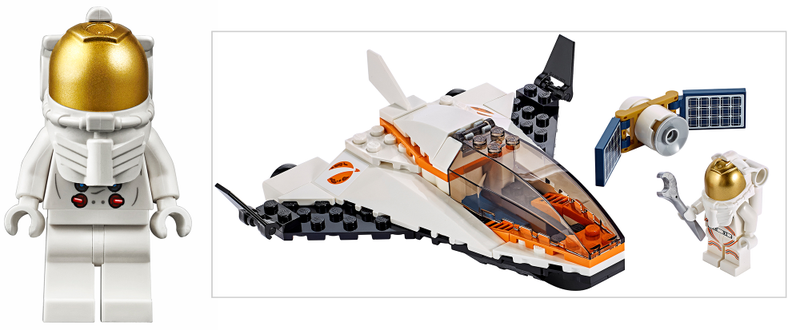 The Apollo 11 astronaut minifigures wear the same spacesuit as the intrepid explorers in Lego’s new Mars-based playsets.